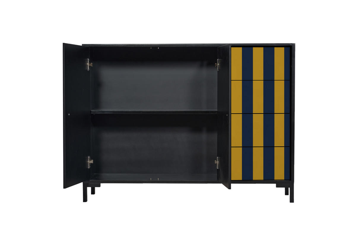 KOMMODE mit 2 Türen und 4 Schubladen aus MDF mit Walddruck WILMA - Gelb, Holzwerkstoff (45/84/113cm) - RNT By Really Nice Things