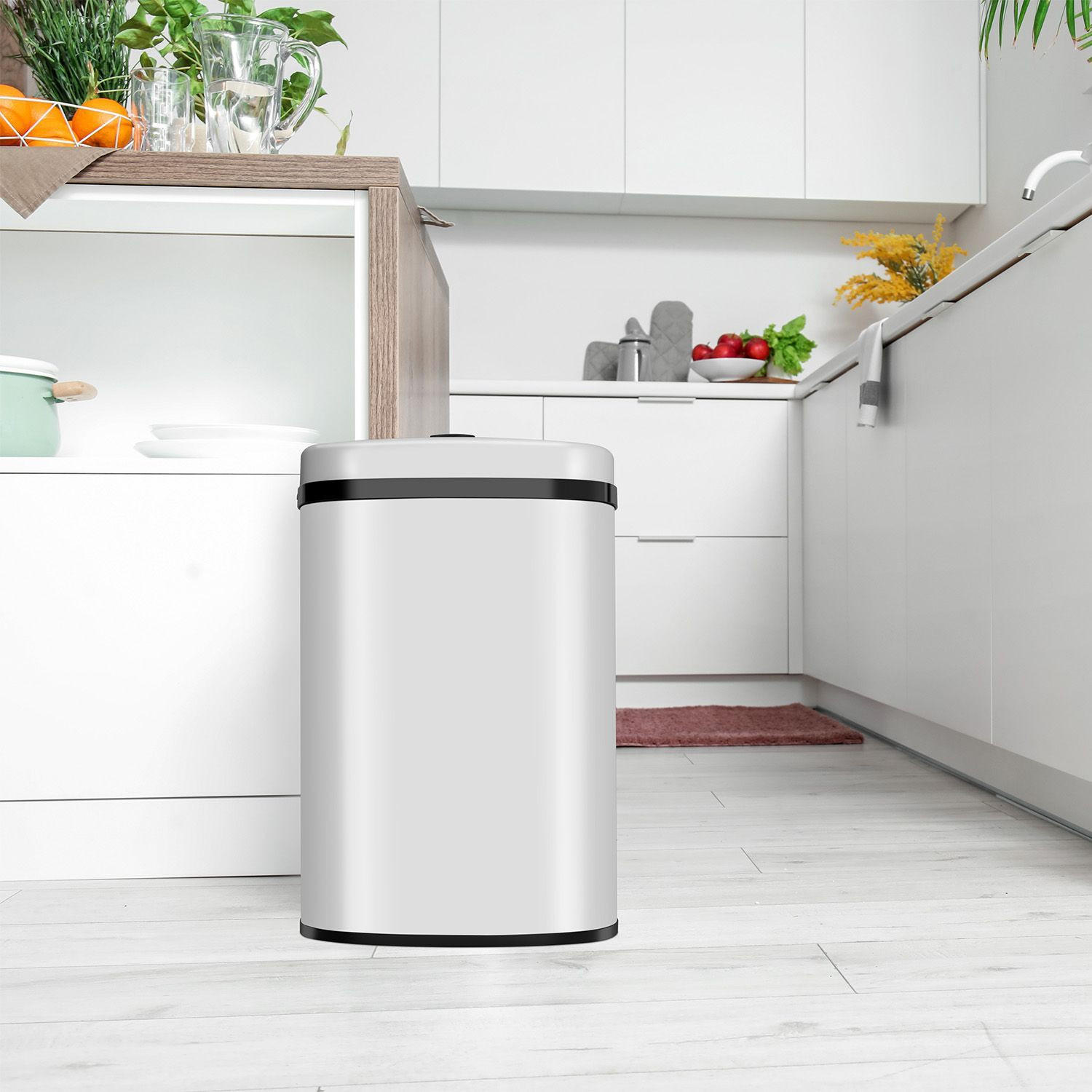 MÜLLEIMER viereckig 50L weiß mit Sensor - Weiß, Metall (40/58/29cm) - Juskys
