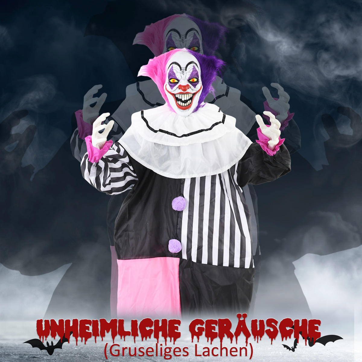 HALLOWEEN-CLOWN DE-42086 beweglich mit Lach-Funktion Pink Lila - Multicolor, Metall (60/173/18cm) - ComfortXL