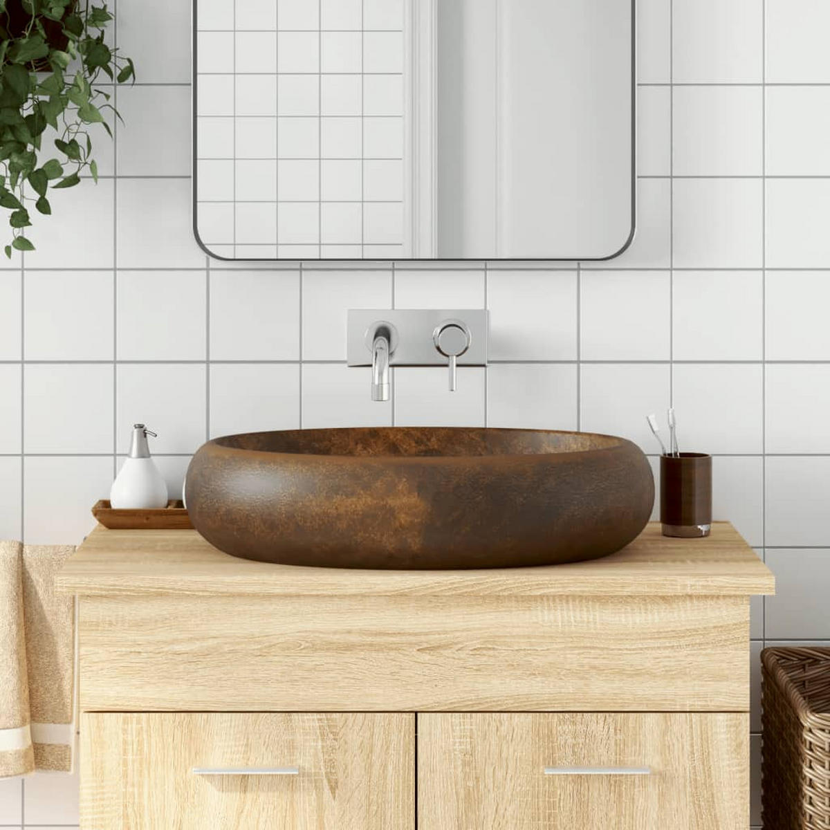 AUFSATZWASCHBECKEN Braun Oval 59/40/15 Cm Keramik - Braun, Keramik (40/15/59cm) - vidaXL