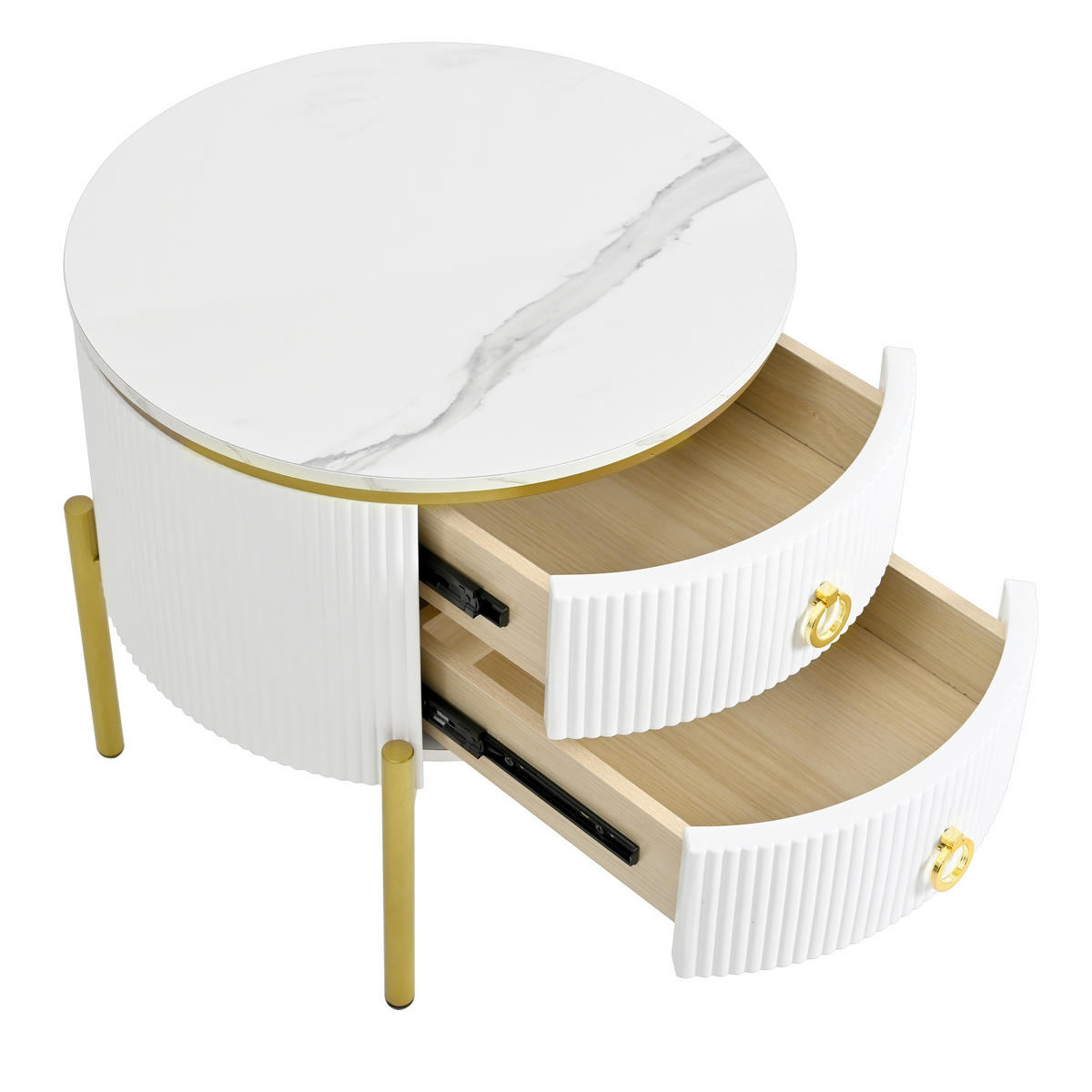 BEISTELLTISCH Weiß und Gold 50/50/51 cm 2 Schubladen Marmoroptik - Weiß, Holzwerkstoff (50/50/51cm) - PANGIVO