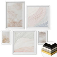 WANDBILDER 5er-Set - 50x50 cm & 20x30 cm & 40x60 cm Weißer Rahmen - Aquarellblätter in Pastellfarben - Weiß, Kunststoff (40/60cm) - ArtPrintCave
