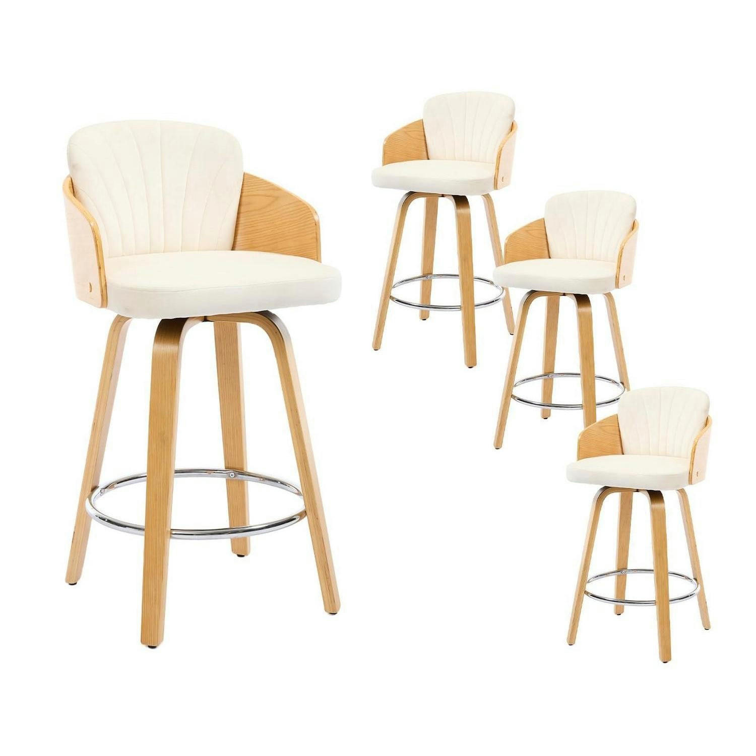 BARHOCKER 4er Set mit Holzbeinen und Samtbezug Beige - Creme, Textil (50/92.5/47.5cm)
