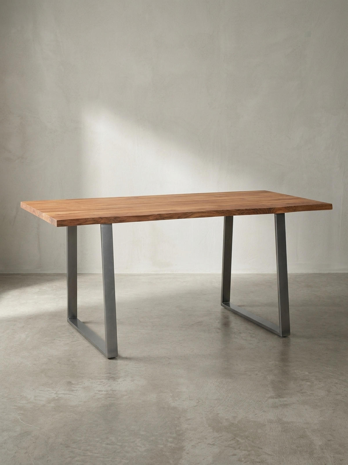 ESSTISCH Massivholz Baumkante Metallgestell Handgefertigt TARN, Goldbraun-Chrom 140x80x76 cm - Chromfarben/Braun, Holz/Metall (80/140/76cm) - KADIMA DESIGN
