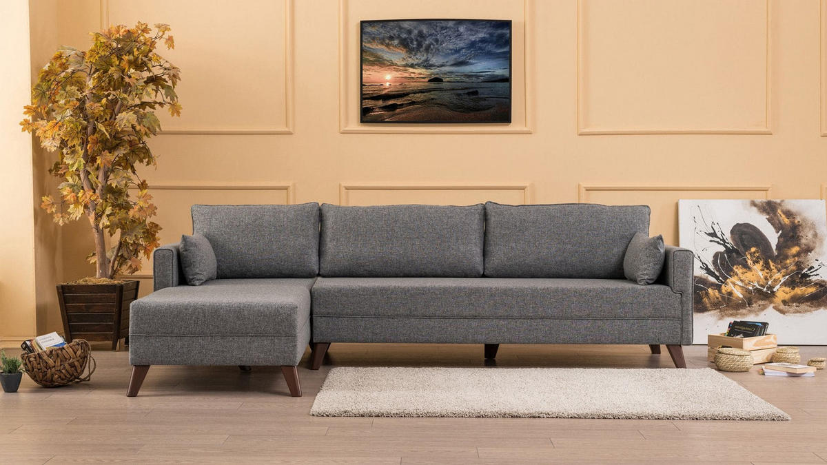 ECKSOFA mit losen Rückenkissen und Schlaffläche - Nussbaumfarben/Walnussfarben, Holz/Kunststoff (275/165cm) - myHomelando