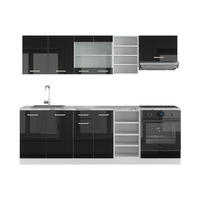 KÜCHENZEILE R-Line Schwarz Hochglanz 240 cm, AP Marmor - Schwarz Hochglanz/Weiß, Holzwerkstoff (240/81.6/60cm) - Vicco