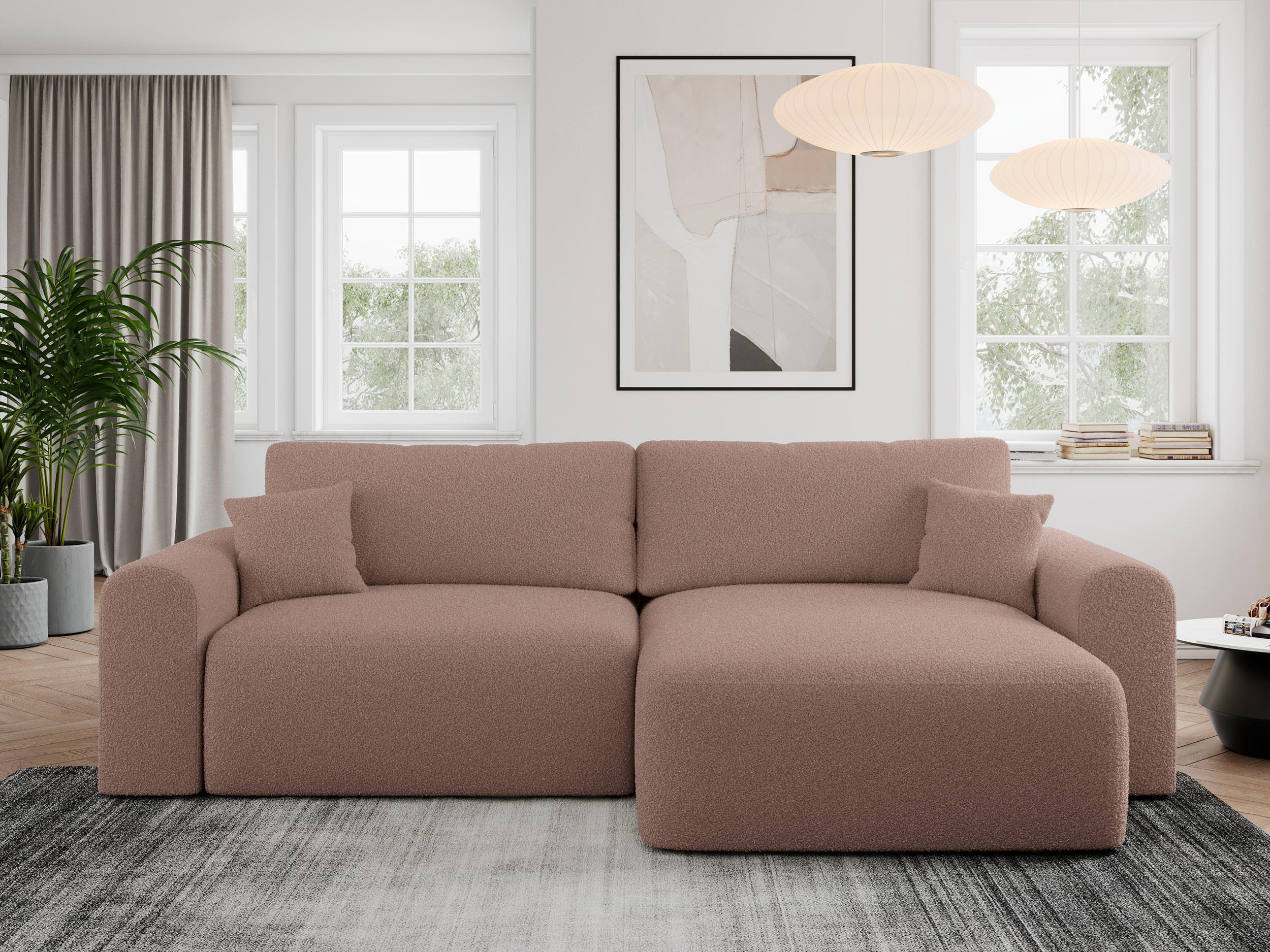 ECKSOFA NELSON Rosa Boucle - Schwarz/Rosa, Kunststoff/Textil (274/152cm) - MKS