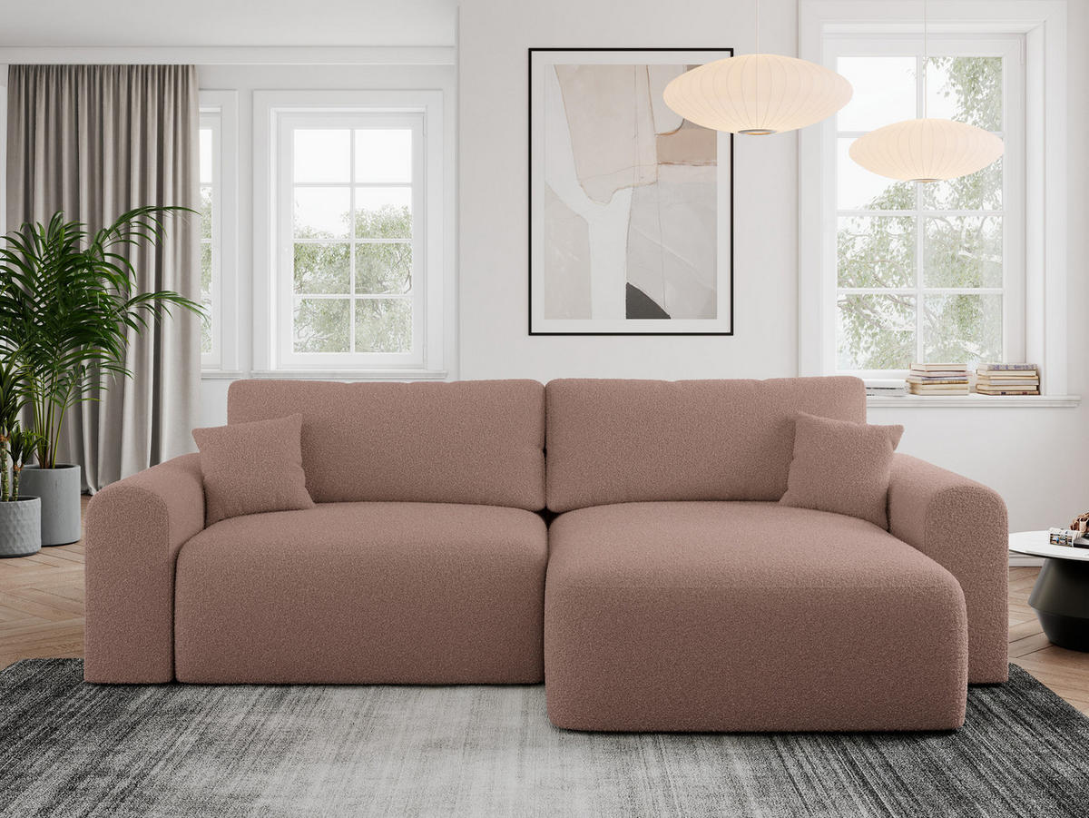 ECKSOFA NELSON Rosa Boucle - Schwarz/Rosa, Kunststoff/Textil (274/152cm) - MKS