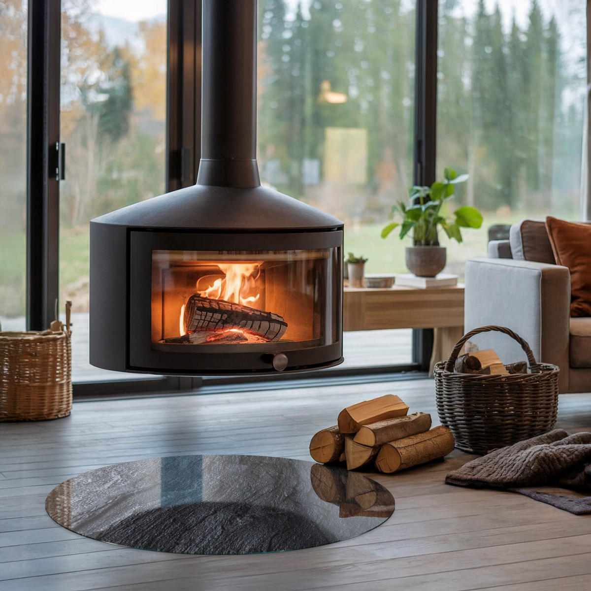 GLASPLATTE für Kamin Ø 80 cm - Schwarz, Glas (80/80/0.4cm) - TULUP