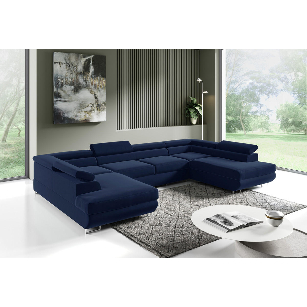PANORAMASOFA Lyam 5 Sitzplätze Marineblau - Blau, Holzwerkstoff (335/72/201cm) - Petits-meubles