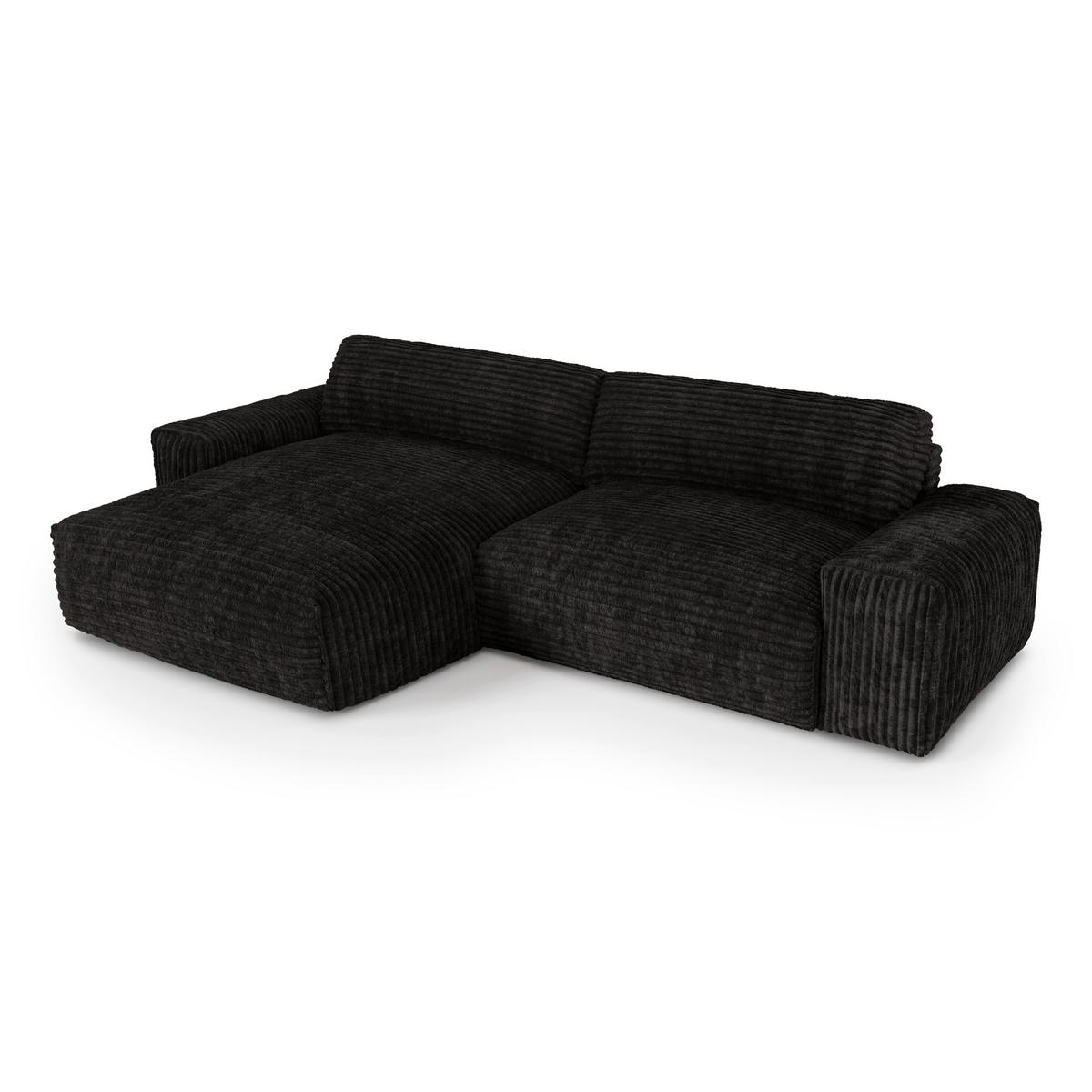 ECKSOFA LINKS Gerippter Samt XXL Schwarz 220cm - Schwarz, Textil (120/220cm) - Sia Home