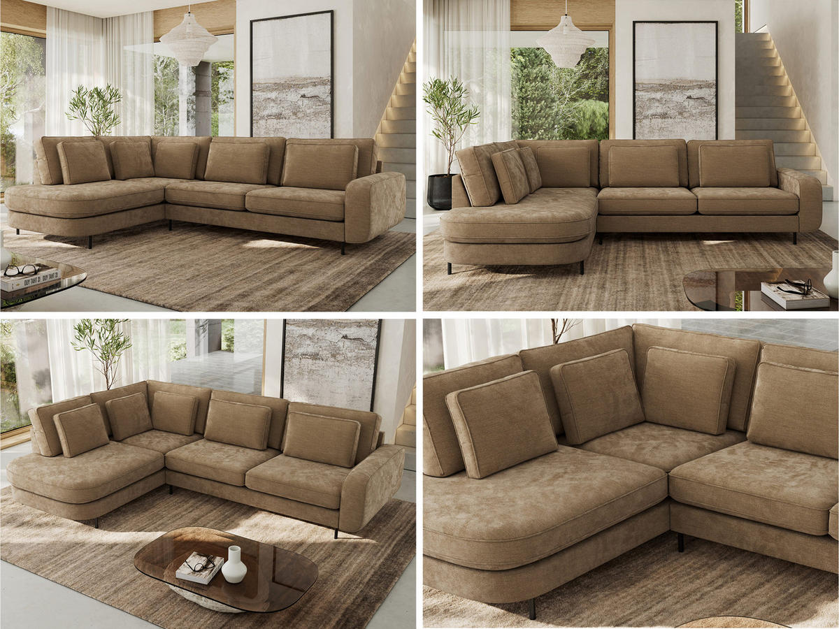 ROHOVÁ SEDAČKA CALENO L - Hnědá Hrubě tkaná žinylka - Pravá Strana - černá/hnědá, kov/textil (317/225cm) - MKS