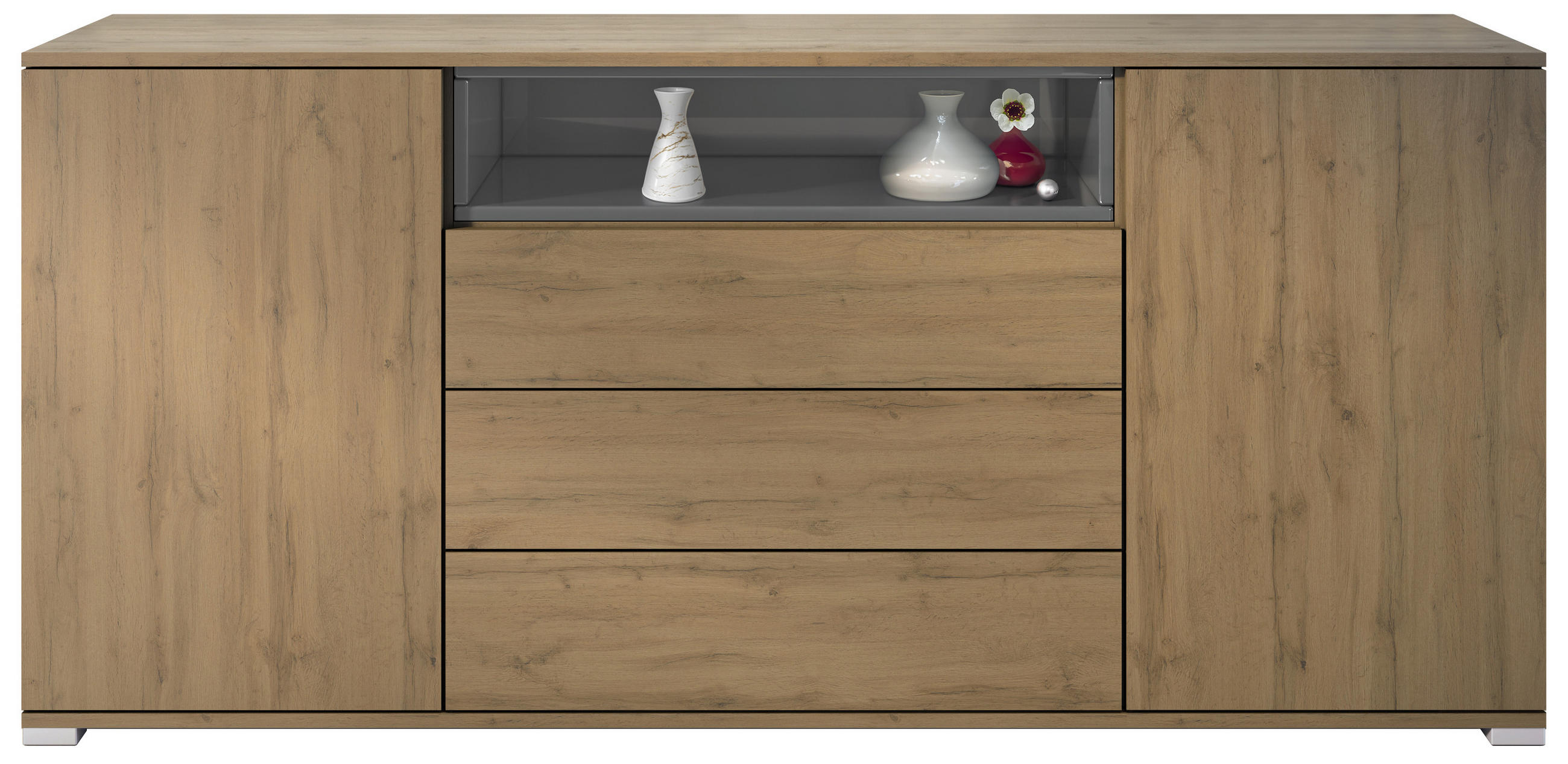 SIDEBOARD Skadu Grau Hochglanz - Grau, Holzwerkstoff (166.5/75.5/35cm) - Vladon
