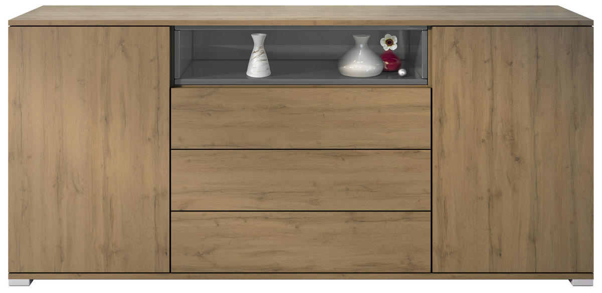 SIDEBOARD Skadu Grau Hochglanz - Grau, Holzwerkstoff (166.5/75.5/35cm) - Vladon
