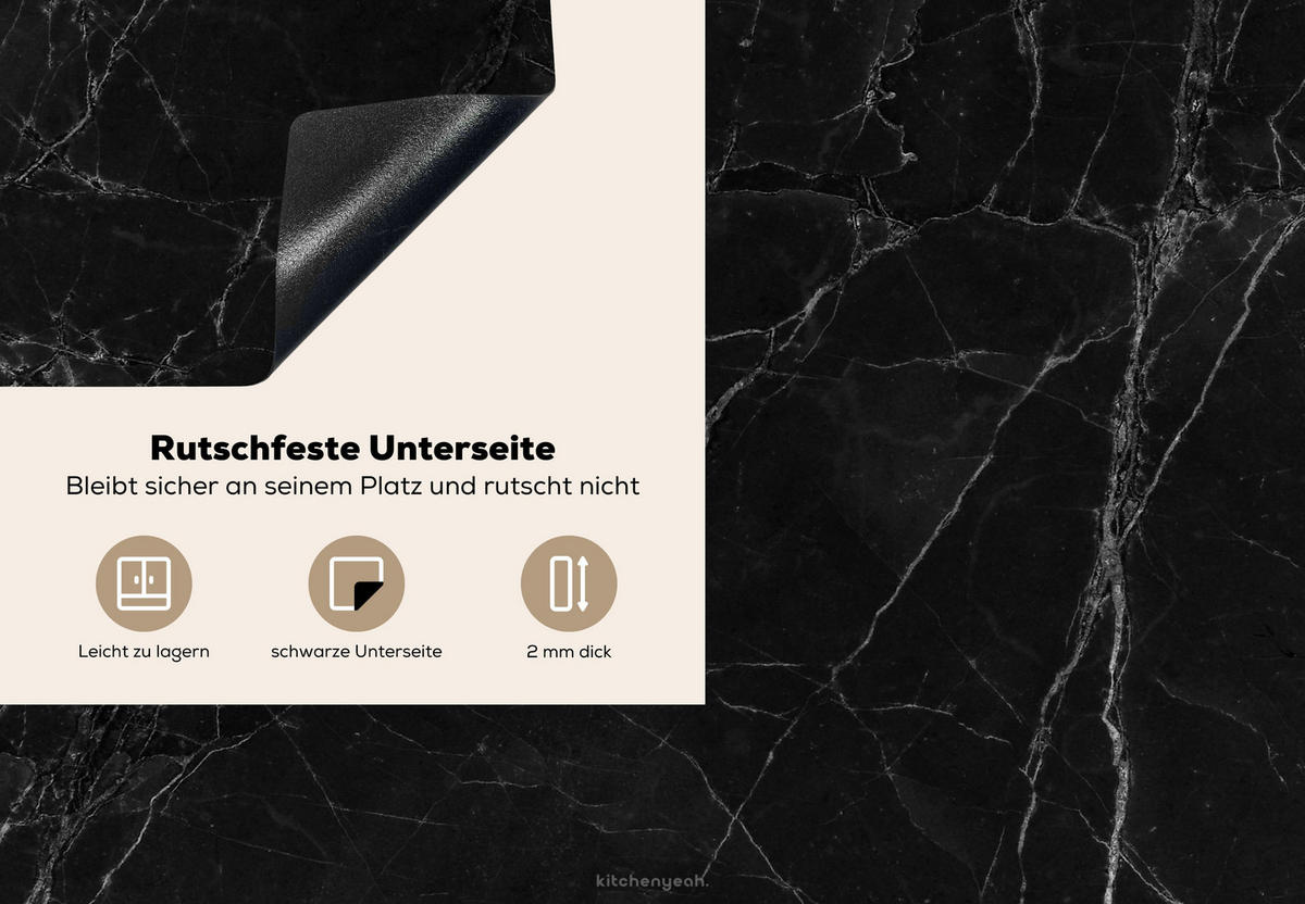 HERDABDECKPLATTE Schwarz - Marmor 75x52 cm - Schwarz, Kunststoff (75/0.2/52cm) - MuchoWow