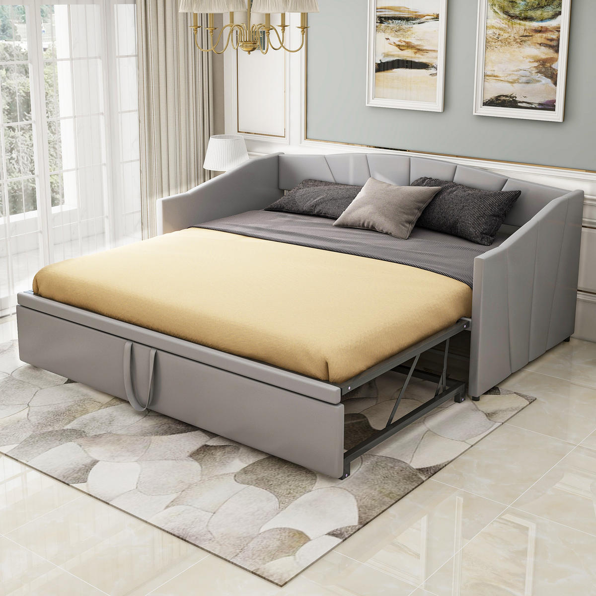 POLSTERBETT 90/180x200 cm Samt grau - Grau, Textil (180/200cm) - LEBENLANG