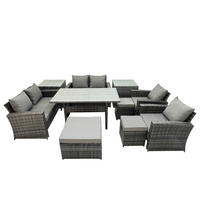 GARTENMÖBELSET mit 2 Sesseln,2 Zweisitzer,3 Hockern,Esstisch,2 Beistelltischen Polyrattan Dunkelgrau 9-Sitzer - Dunkelgrau/Grau, Glas/Kunststoff - Fimous