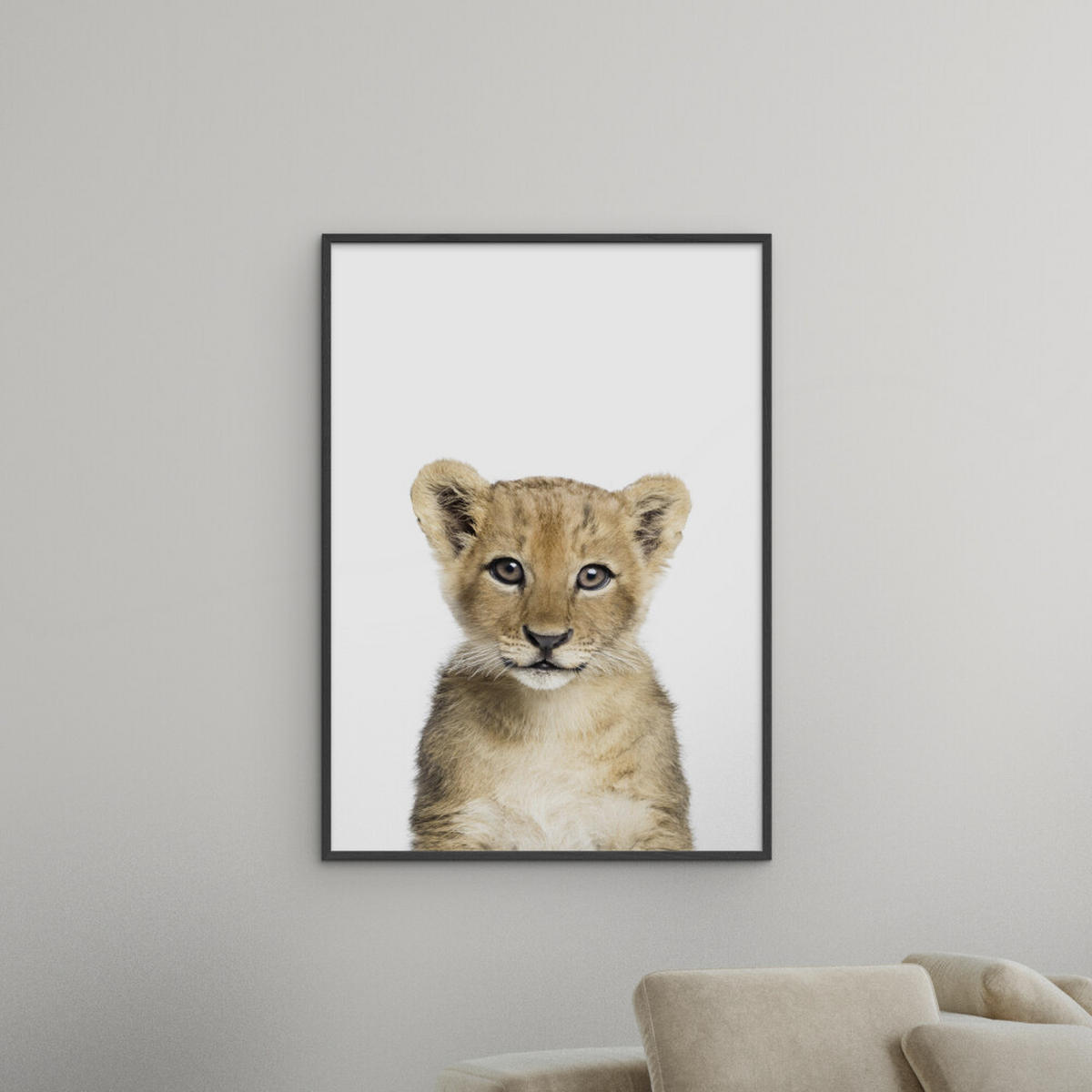 POSTER mit Rahmen Kathrin Pienaar - Baby Lion - Schwarz/Weiß, Holz/Papier (70/100cm) - Poster&Frame