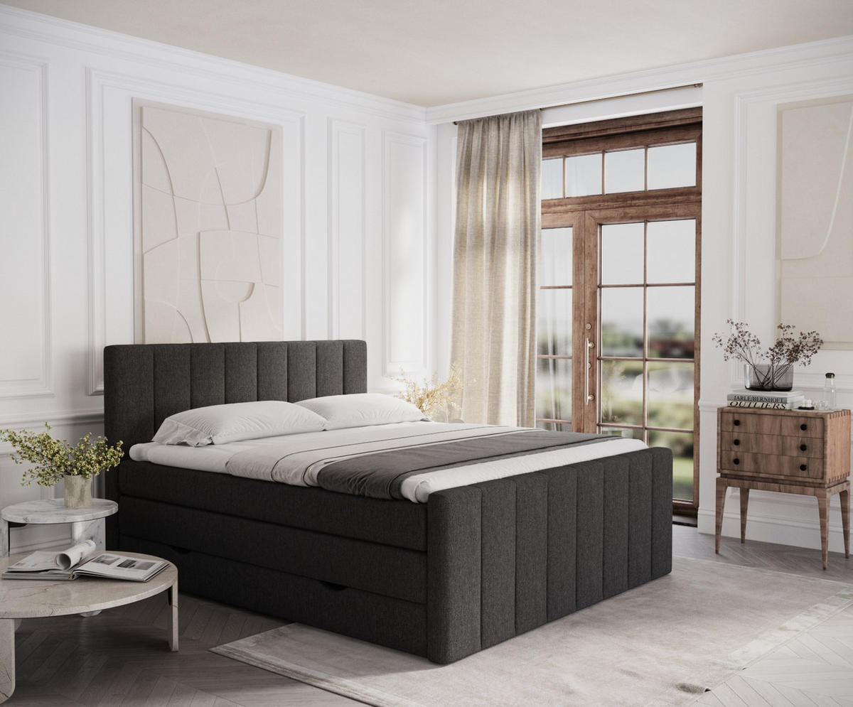 BOXSPRINGBETT Ruby Schwarz 200/200 cm mit Matratze und Topper - Schwarz, Holz/Holzwerkstoff (200/200cm) - Maison de Reve