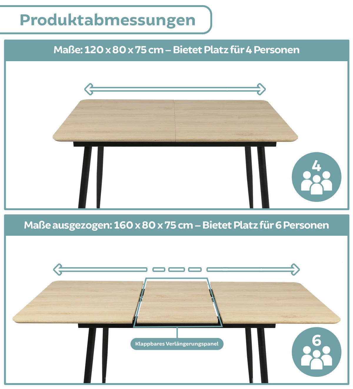 ESSTISCH ausziehbar von 120 bis 160 cm in Eiche hell - Hellbraun, Holzwerkstoff (80/120/75cm) - Home Collective