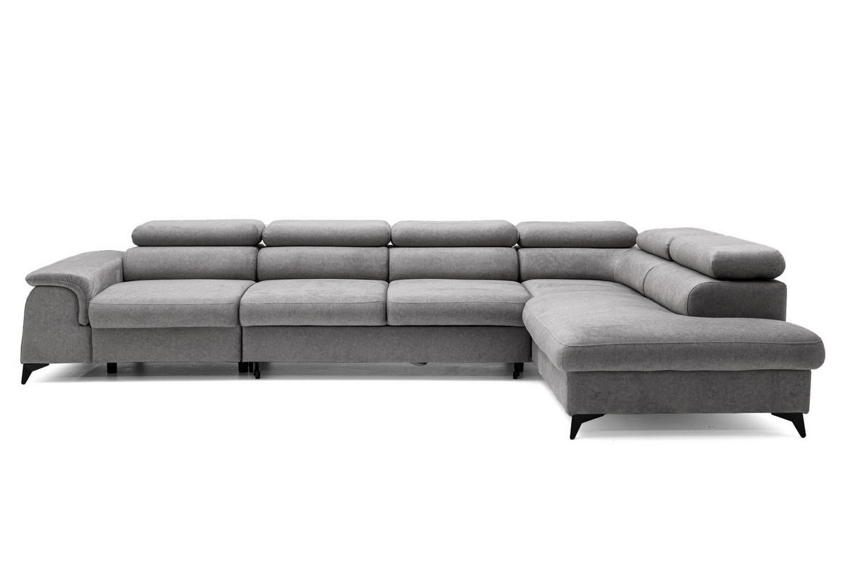 ECKSOFA PLAZA MAXI Rechts mit Schlaffunktion 127x195 Velours Grau - Schwarz/Grau, Holz/Textil (203/350cm) - Muffo