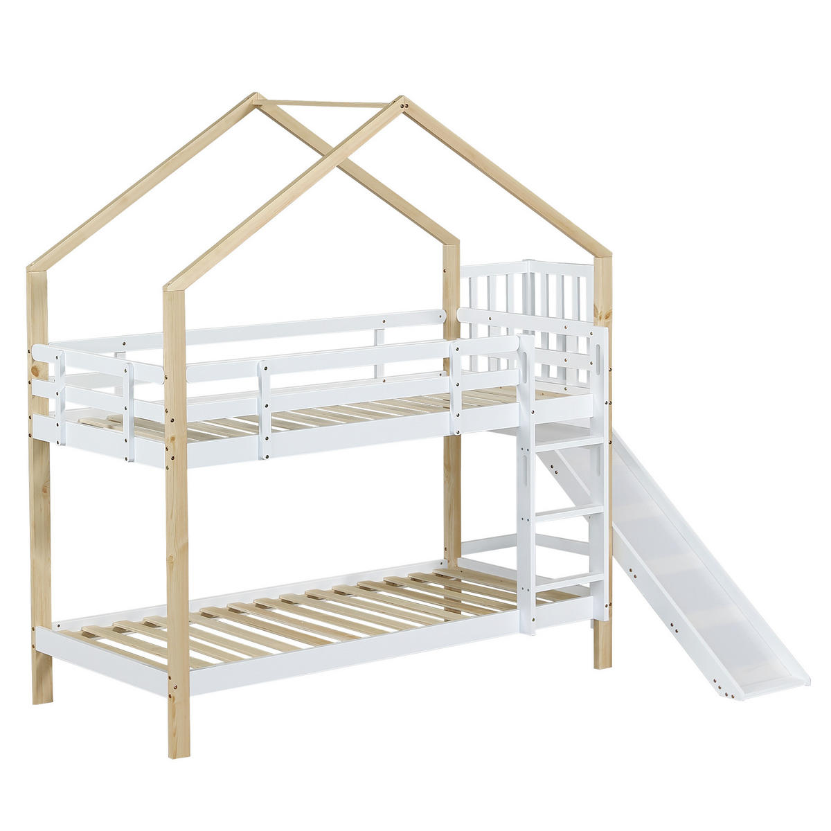 ETAGENBETT Mit Rutsche Weiß/Natur 90x200 cm - Weiß, Holz (90/200cm) - ComfortXL