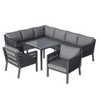 GARTEN Ecksofa Essgruppe 243.5×186×80 cm für 8 Personen mit 2 Sesseln, grau - Grau, Textil