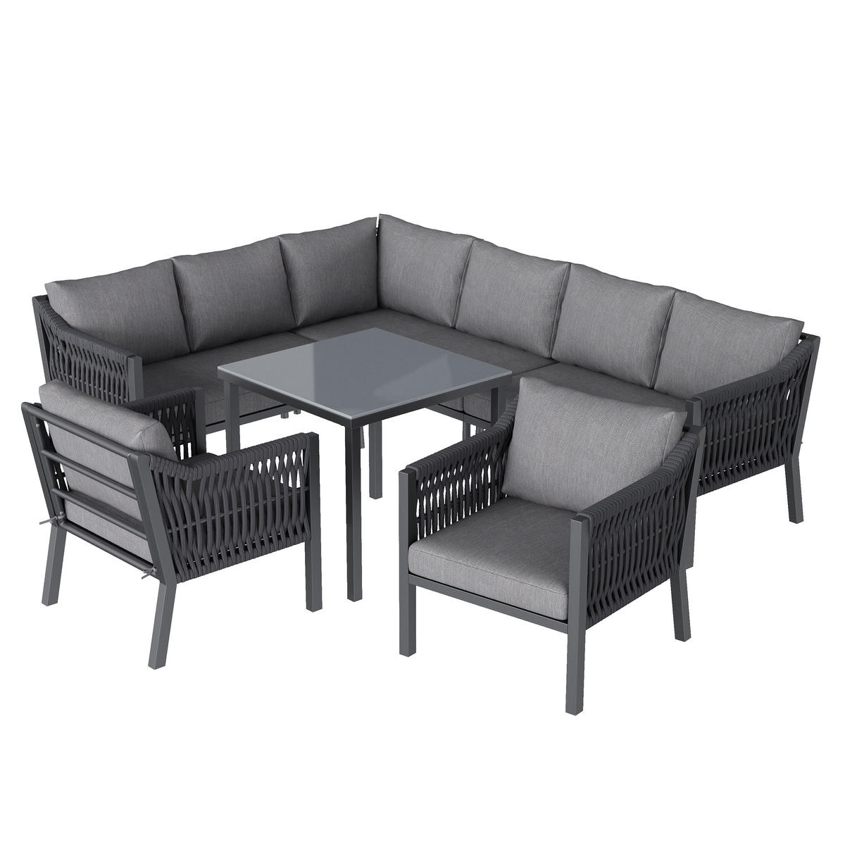 DINING-LOUNGESET L-Shaped 8-Person, inkl. 1 Esstisch & 2 Sesseln - Grau, Textil - Coonoor