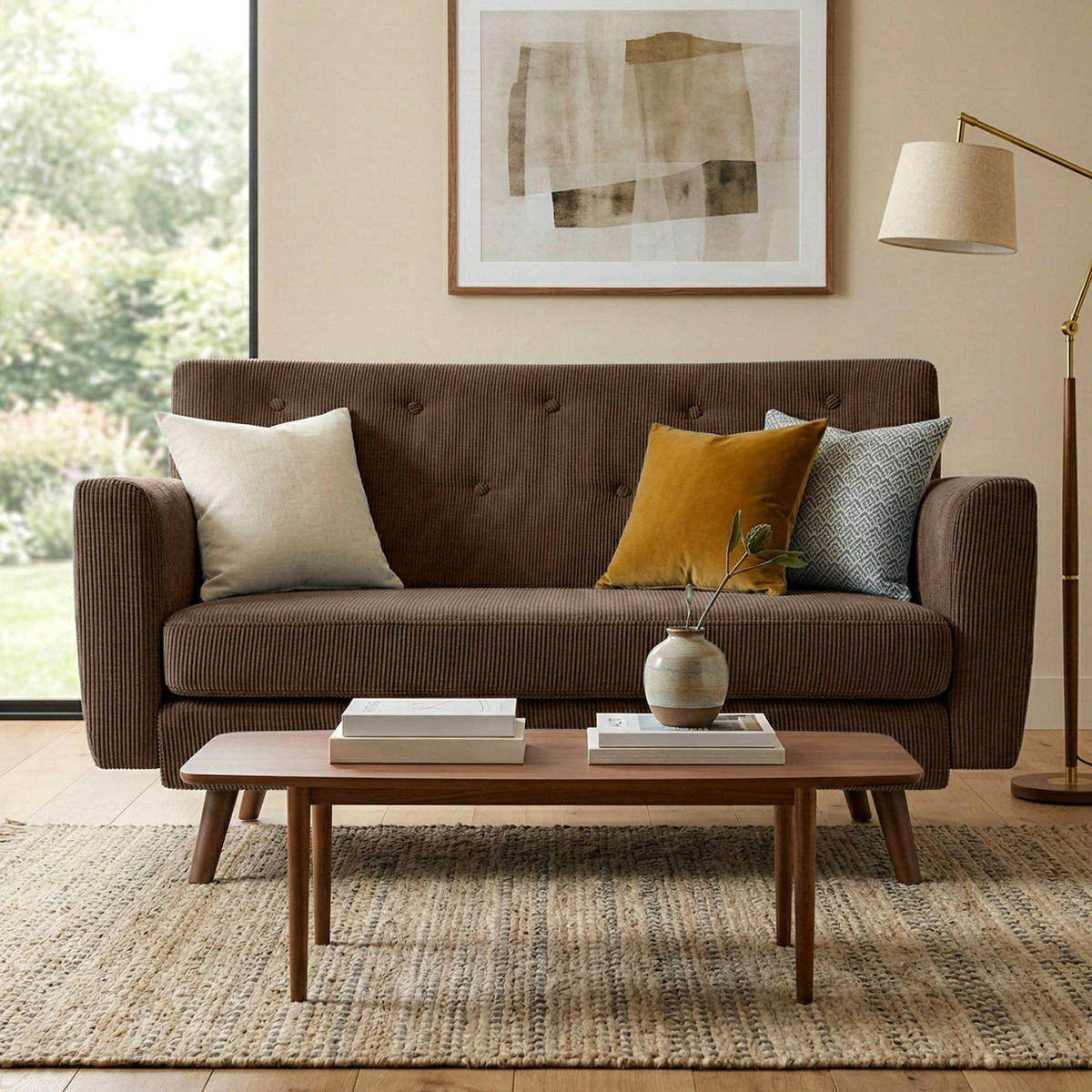 SOFA Arne Cord 2-Sitzer 120x74x81cm Cord Dunkelbraun Couch - Dunkelbraun, Kunststoff (120/81/74cm) - DELUKE