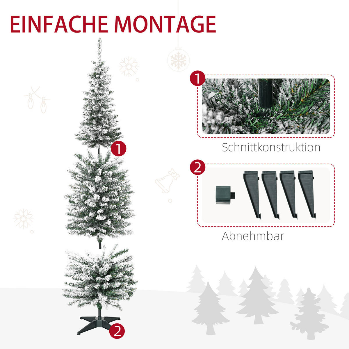 HOMCOM Künstlicher Weihnachtsbaum, 180 cm Christbaum mit Kunstschnee, Indoor - Grün, Kunststoff/Metall (180cm) - HOMCOM