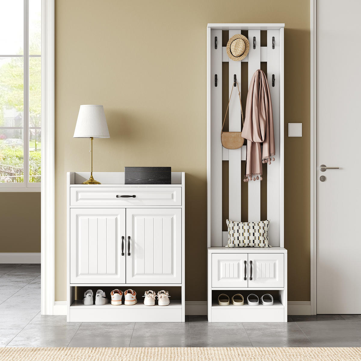 GARDEROBENSET Wand mit Schuhbank Weiß 125x36x190cm - Weiß, Holzwerkstoff (36/190/125cm) - FLIEKS