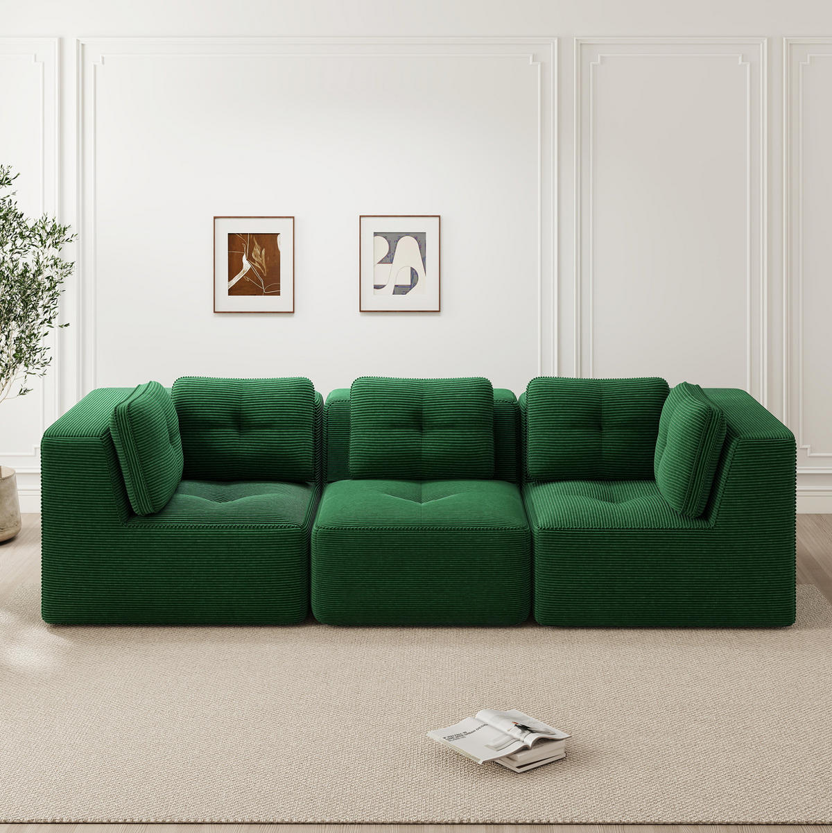 ECKSOFA modular mit 74 cm Sitztiefe Cord - Grün, Kunststoff (104/69/297cm) - Meubliv