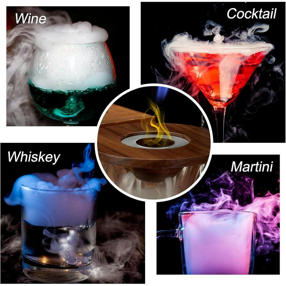 COCKTAIL Smoker Set Walnuss mit 4 Holzchips - Multicolor, Holz (14/5/14cm)