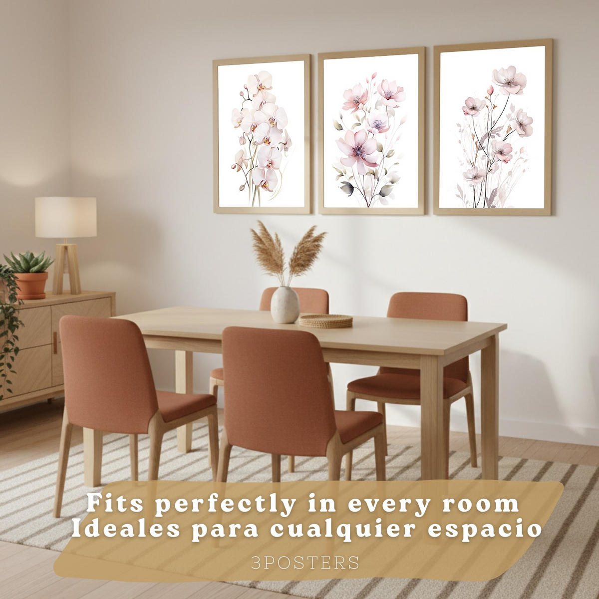 POSTER 3er-Set Wandbilder Orchidee Rosa modern Wohnzimmer Deko, Schlafzimmer, Küche, Badezimmer Rahmenlos A4 - Klar, Papier (29.7/1/21cm) - Nacnic