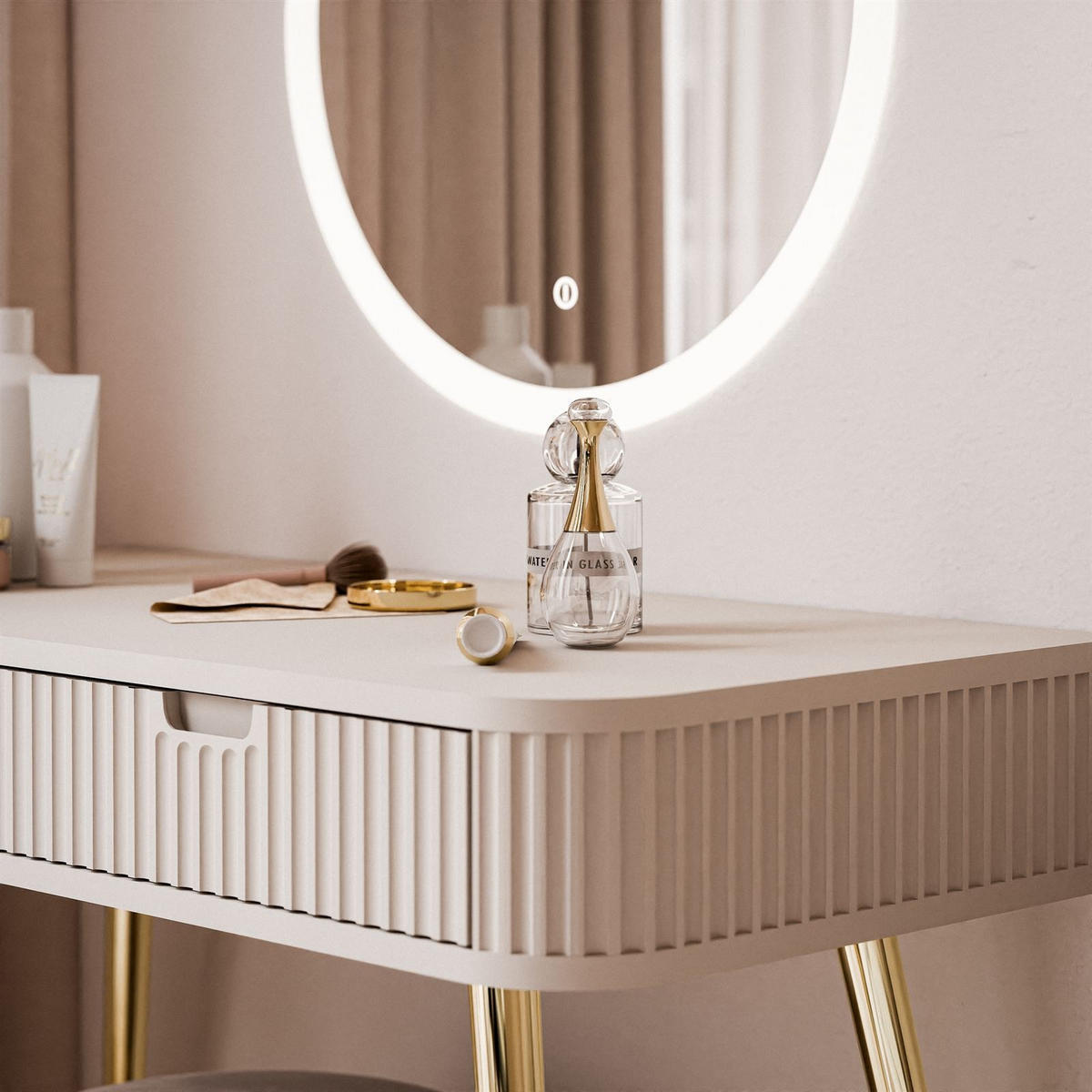 SCHMINKTISCH ZAIRA mit LED Spiegel Kaschmir - Kaschmir, Holzwerkstoff (103/80/49cm) - Lookway