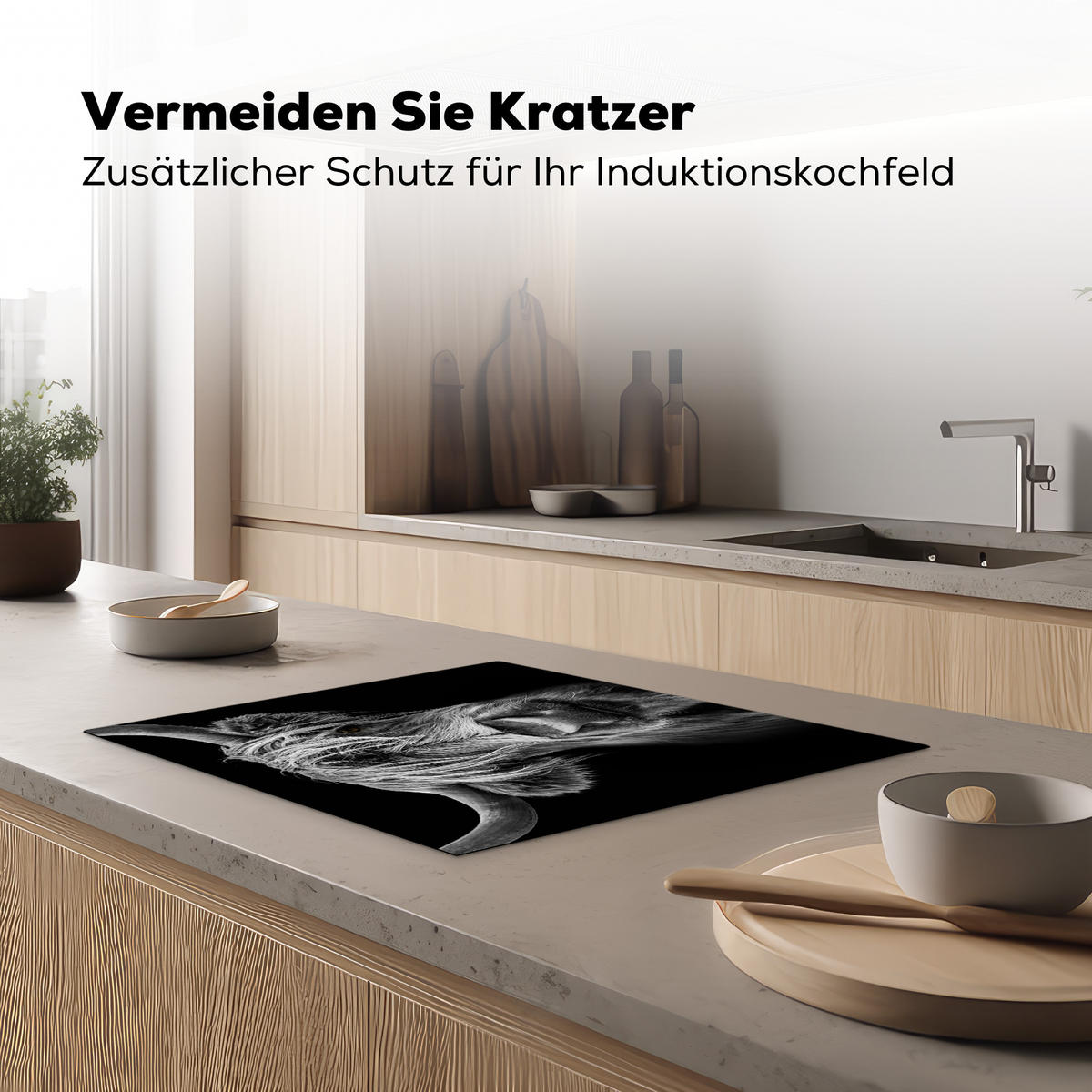HERDABDECKPLATTE Schottischer Highlander - Hörner - Schwarz - Weiß - Kuh - Wild - Tiere Herdabdeckung Induktionsfeld 65x52 cm - Schwarz, Kunststoff (65/52/0.2cm) - MuchoWow