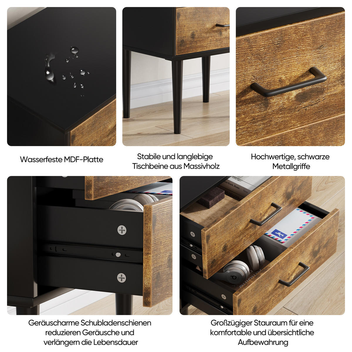 NACHTTISCH 51/38/66 cm antikbraun aus MDF mit 2 Schubladen - Braun, Holzwerkstoff (38/66/51cm) - OKWISH