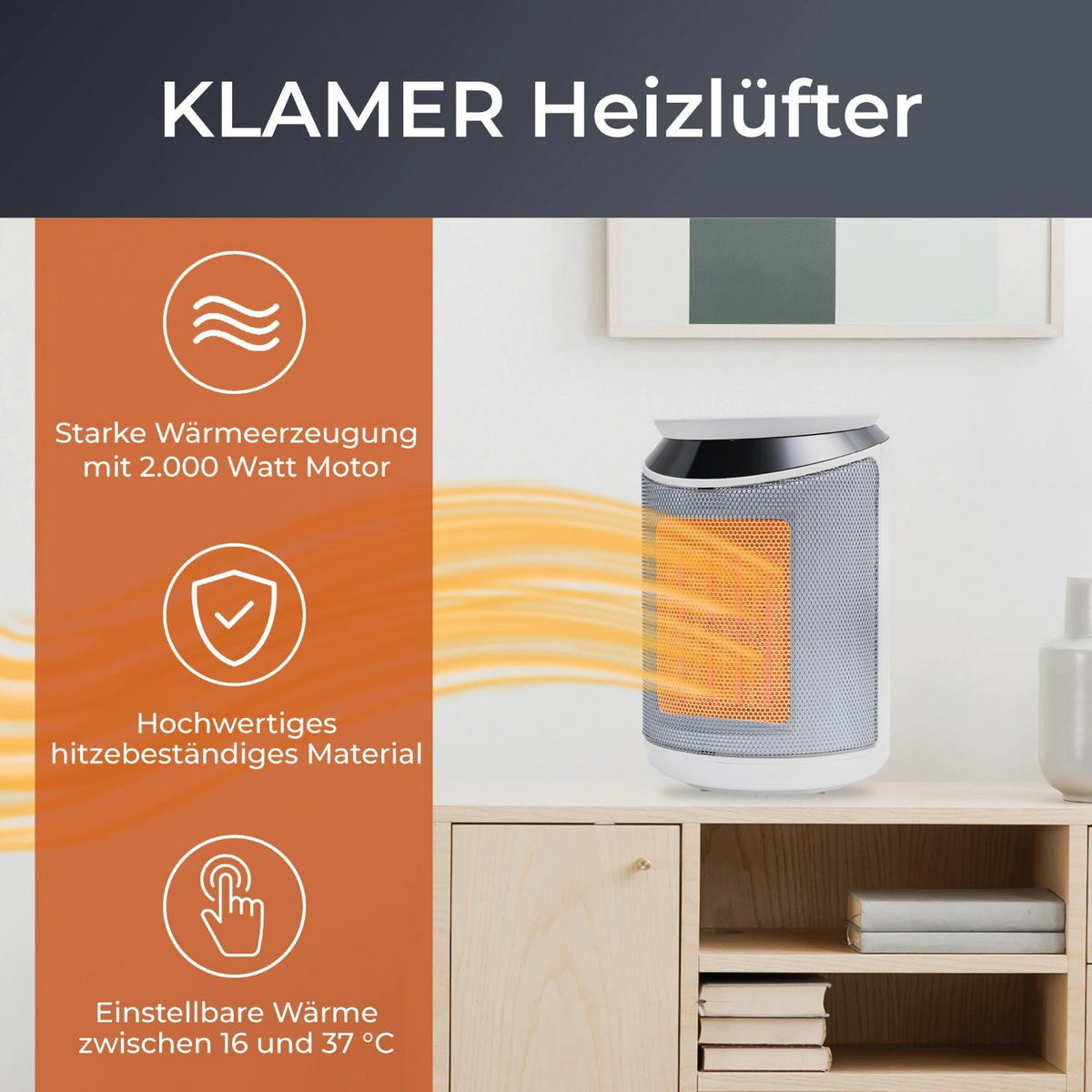 HEIZLÜFTER 2000 Watt Weiss Keramik - Weiß, Kunststoff (17/29.5/17cm) - KLAMER