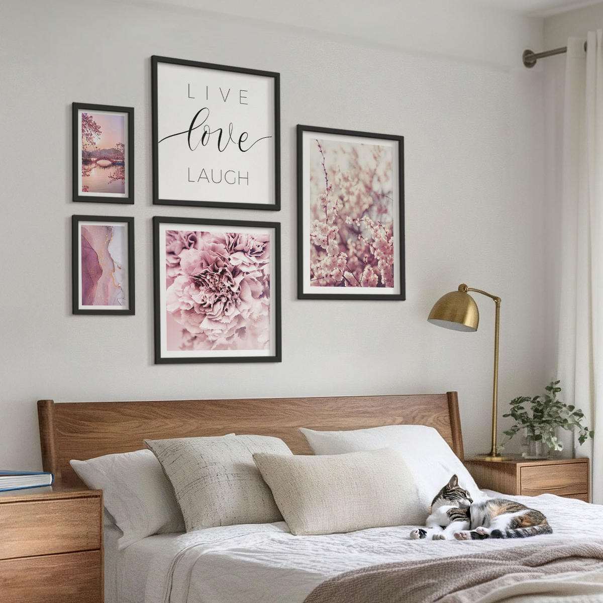 WANDBILDER 5er-Set - 50x50 cm & 20x30 cm & 40x60 cm Schwarzer Rahmen - Italienische Sonnenuntergänge - Schwarz, Kunststoff (40/60cm) - ArtPrintCave