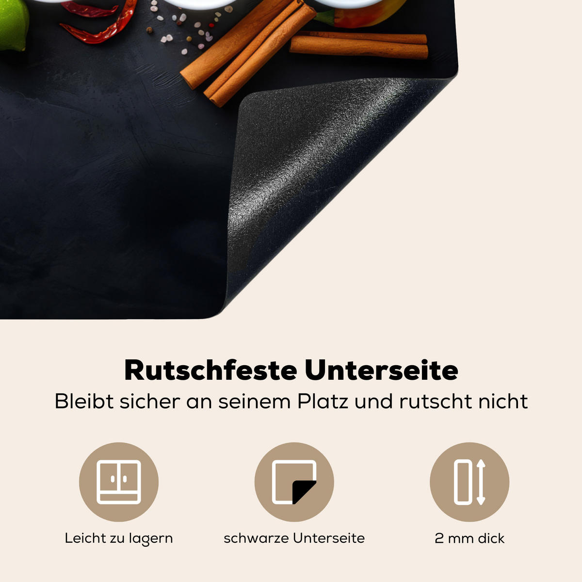 HERDABDECKPLATTE Kräuter - Gewürze - Konkrete Optik - Stilleben Herdabdeckung Induktionsfeld 65x52 cm - Multicolor, Kunststoff (65/52/0.2cm) - MuchoWow