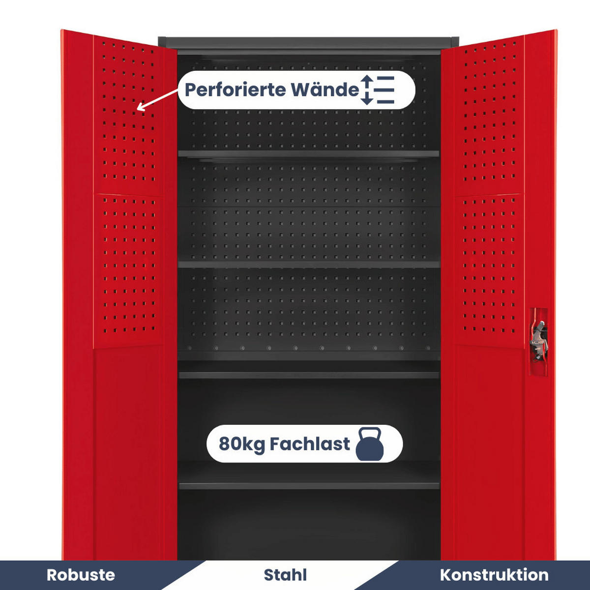 WERKZEUGSCHRANK mit Lochwand BRUNO 185x92x50cm Anthrazit-Rot - Rot, Metall (92/185/50cm) - Jan Nowak