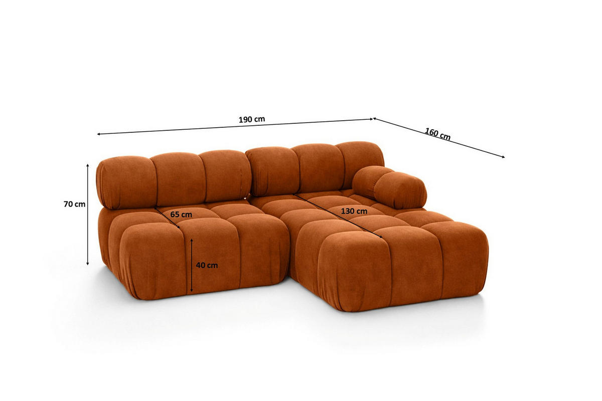 ECKSOFA L-Form Mini II Modular, Veloursstoff Salvador, Braun, Rechts, Selia - Braun, Holz (190/160cm) - Kaiser Möbel