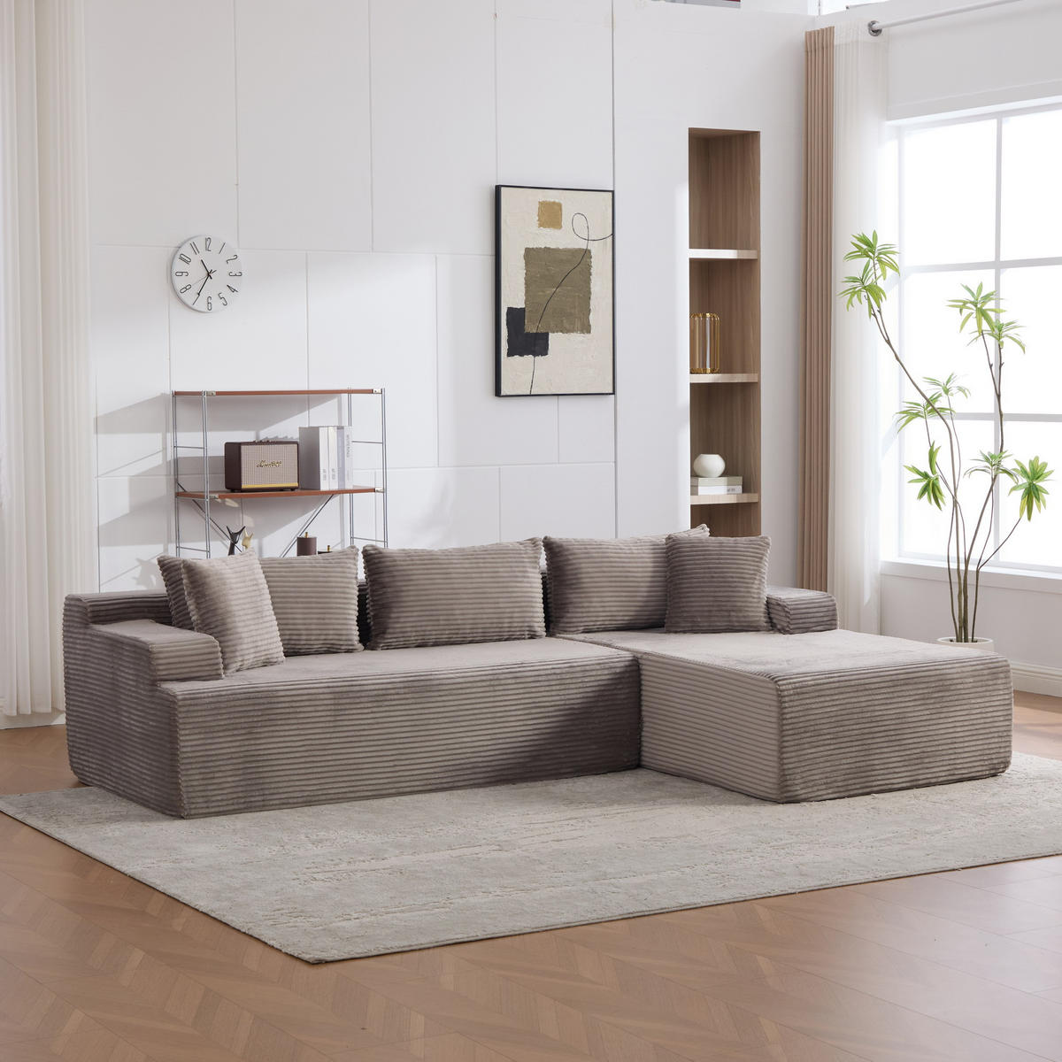 ECKSOFA 272/174/74.5 cm Grau mit rutschfestem Boden - Grau, Textil (174/74.5/272cm) - Oxeza