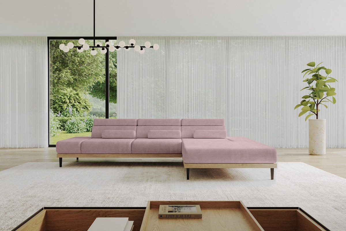 ELEKTRISCHES ECKSOFA Rechts MONA 316x205x85 Rosa Cord - Rosa, Holzwerkstoff/Textil (316/205cm) - ALTDECOR