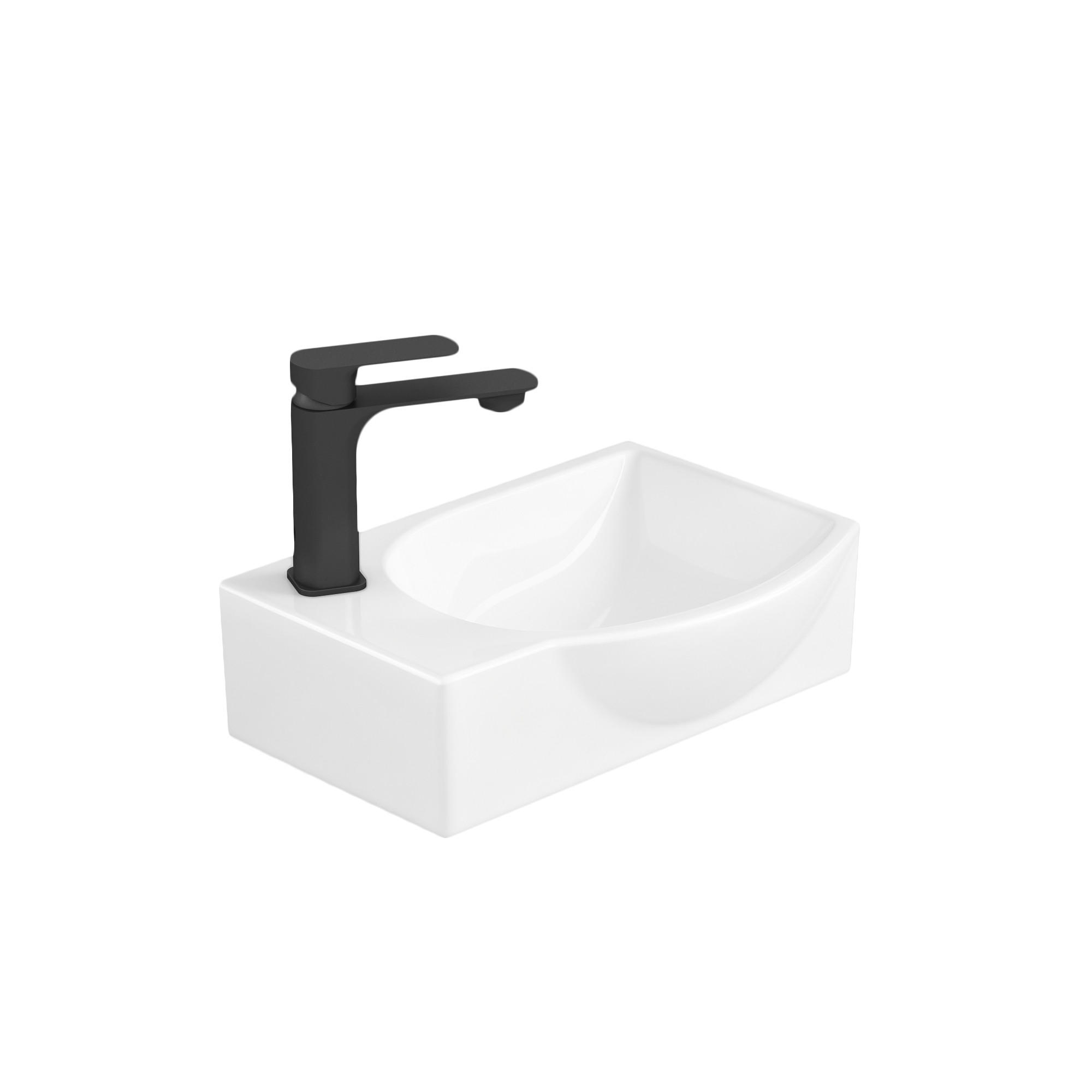 TV&Auml;TTST&Auml;LL Keramiskt med kranh&aring;l till h&ouml;ger, blankt vitt, 40,5/28 cm 14/40.5/28 cm
