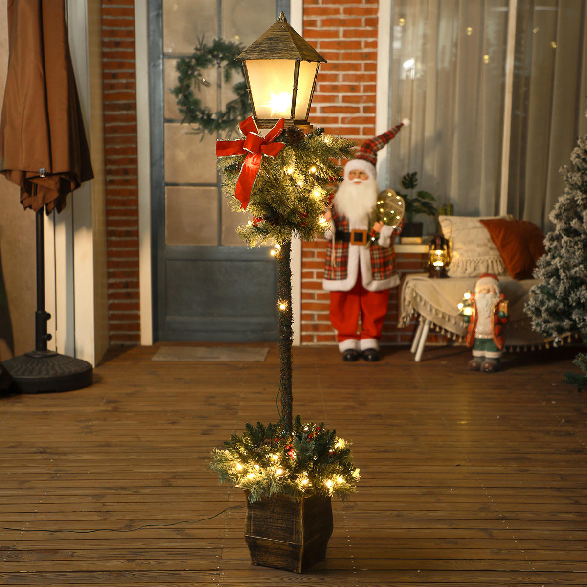 150 cm Weihnachtslaterne Weihnachtsbeleuchtung mit 50 LED-Lichterkette Metall - Grün, Kunststoff (35/150/35cm) - Outsunny