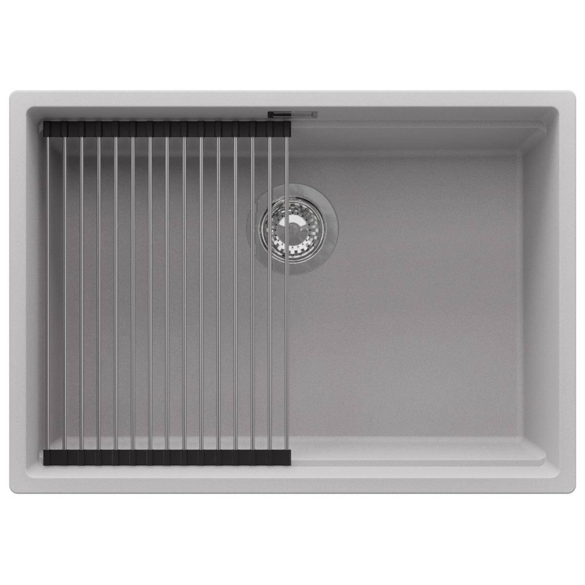 UNTERBAUSPÜLE GRANIT Praga, 2-er set Grau 66/47 cm 1 Becken + Ablauf-Set + Aufrollbare Abtropffläche ab 70er Unterschrank - Chromfarben/Grau, Kunststoff (66/20/47cm) - Primagran