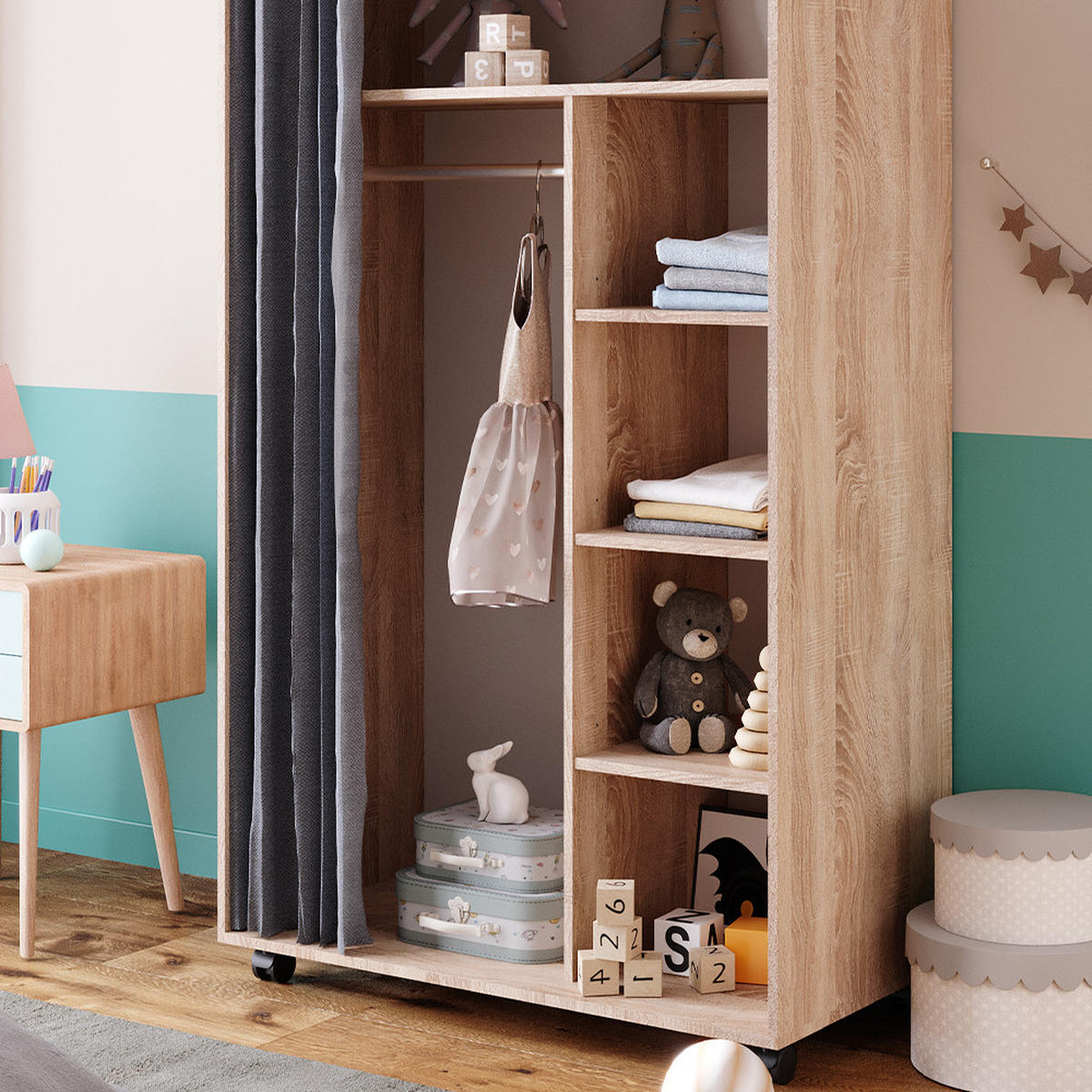 KLEIDERSCHRANK Doros Sonoma 100 x 168 cm offen, mit Rollen - Sonoma Eiche, Holzwerkstoff (100/168/50cm) - Vicco