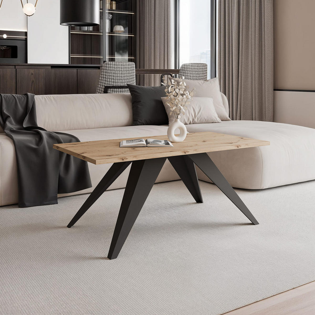 COUCHTISCH AIRA 120/60/48 cm Rechteckig, Schwarz/Artisan-Eiche - Schwarz/Eiche Artisan, Metall (60/120/48cm) - Idohome