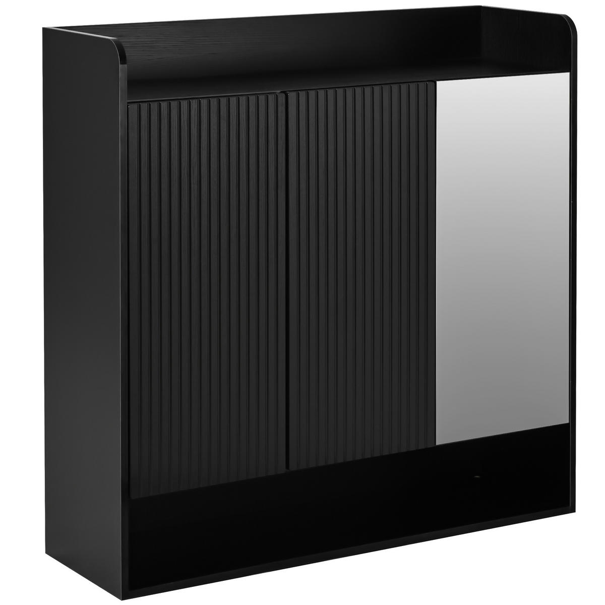 SCHUHSCHRANK aus MDF & Spanplatte 110x35,5x110cm in Schwarz mit Spiegel - Schwarz, Holzwerkstoff (110/110/35.5cm) - Modfu